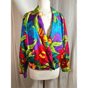 Laura & Jayne Blouse Size 8 VTG 90's Vibrant Maximalist Tropical Showstopper